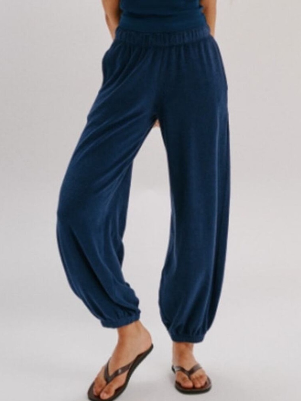 Suzie Kondi Blue Paxos Velour Pocket Pants Navy Blue Size Small